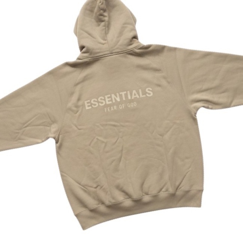 Fear of God Essentials Hoodie Tan Khaki Logo Oversized Streetwear Sweatshirt